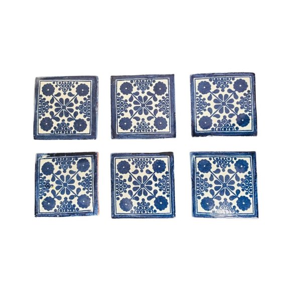 Tiles Artisan Terra Cotta Handmade Glazed Set of 6 - Picture 3 of 12